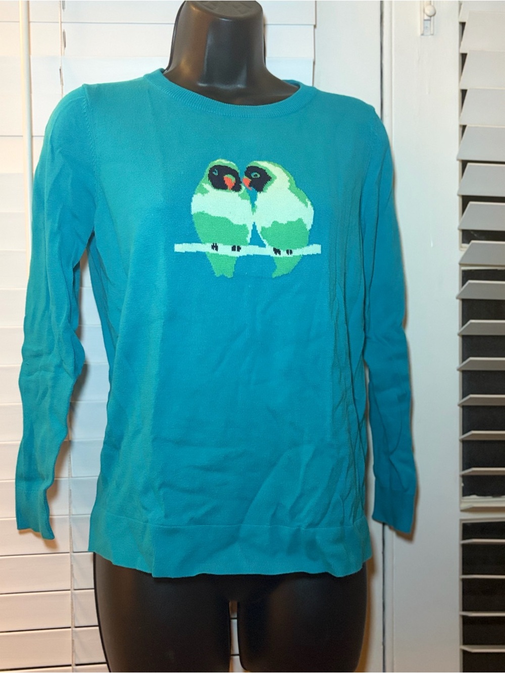 Crown & Ivy Teal Bird Sweater with Parrot